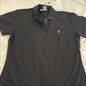 NWT Lilly Pulitzer Sz L Black Shrunken Polo with Pink Palm Tree Logo